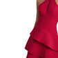 BCBGMAXAZRIA Vestido curto assimétrico com babados, vermelho, tamanho 2