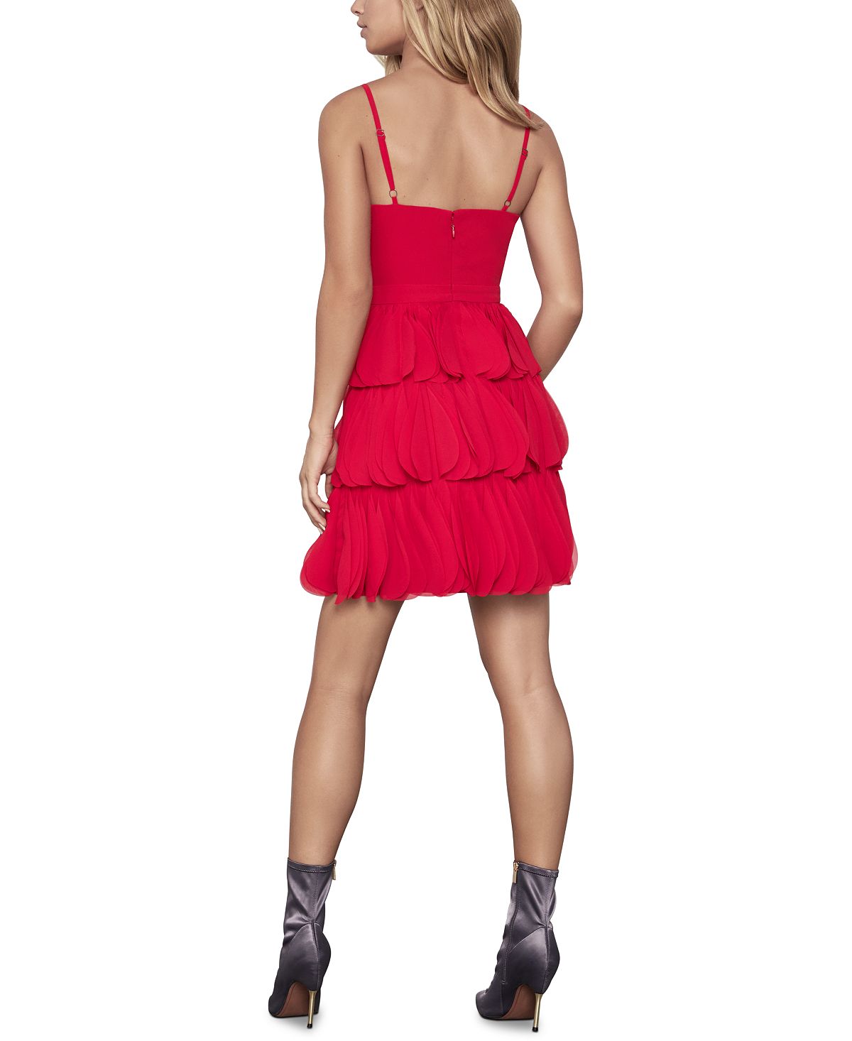 BCBGMAXAZRIA Vestido curto feminino de chiffon com decote em V, vermelho, tamanho 10