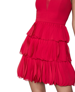 BCBGMAXAZRIA Vestido curto feminino de chiffon com decote em V, vermelho, tamanho 10