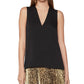 BCBGMAXAZRIA Top de cetim feminino com decote em V, preto, tamanho XX-S