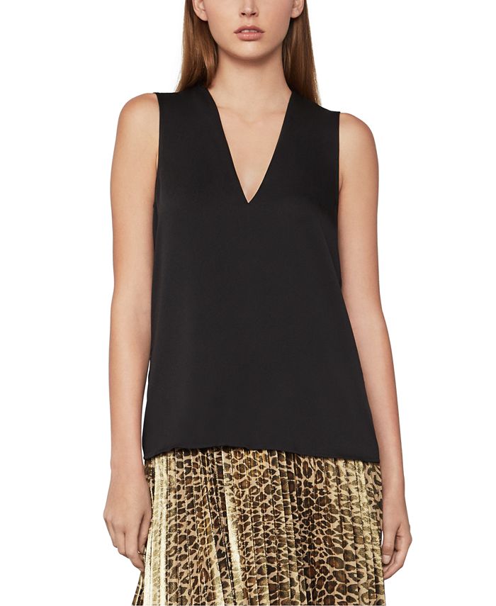 BCBGMAXAZRIA Top de cetim feminino com decote em V, preto, tamanho XX-S
