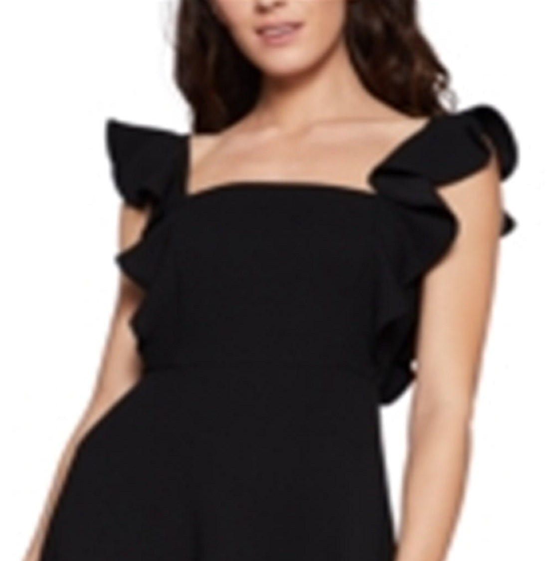 Vestido feminino BCBGeneration com mangas franzidas e decote quadrado, preto, tamanho 2