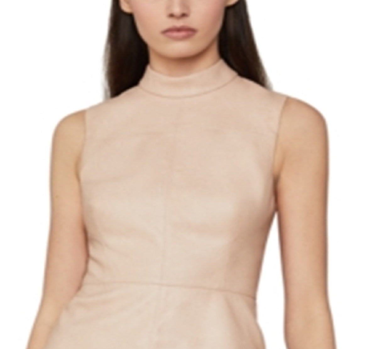 BCBGMAXAZRIA Blusa feminina peplum de couro sintético com gola falsa rosa 2 tamanho 2