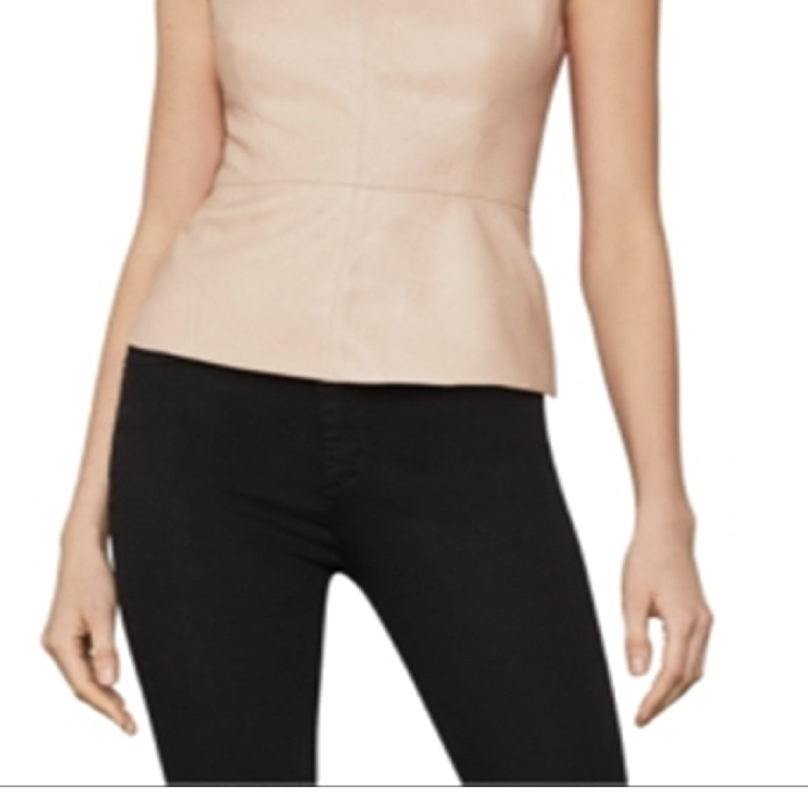 BCBGMAXAZRIA Blusa feminina peplum de couro sintético com gola falsa rosa 2 tamanho 2
