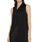 BCBGMAXAZRIA Vestido longo assimétrico com franjas e acabamento em franjas, preto, tamanho médio