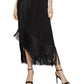 BCBGMAXAZRIA Vestido longo assimétrico com franjas e acabamento em franjas, preto, tamanho médio