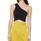 BCBGMAXAZRIA Top curto feminino de um ombro só, preto, tamanho X-S