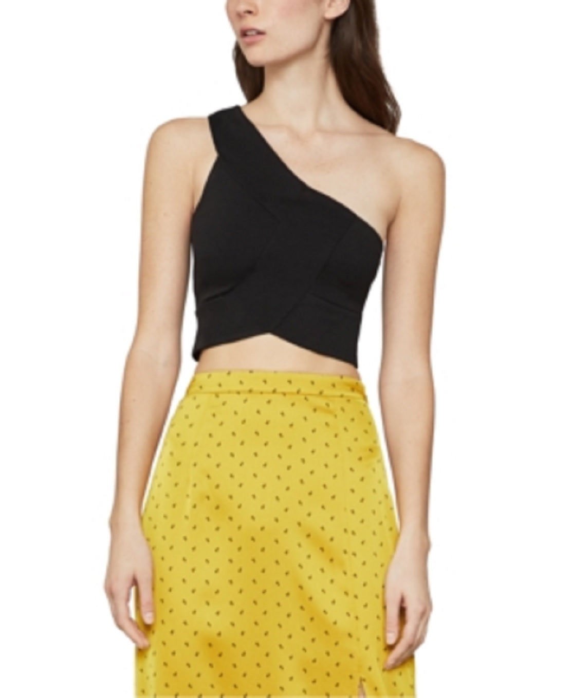 BCBGMAXAZRIA Top curto feminino de um ombro só, preto, tamanho X-S