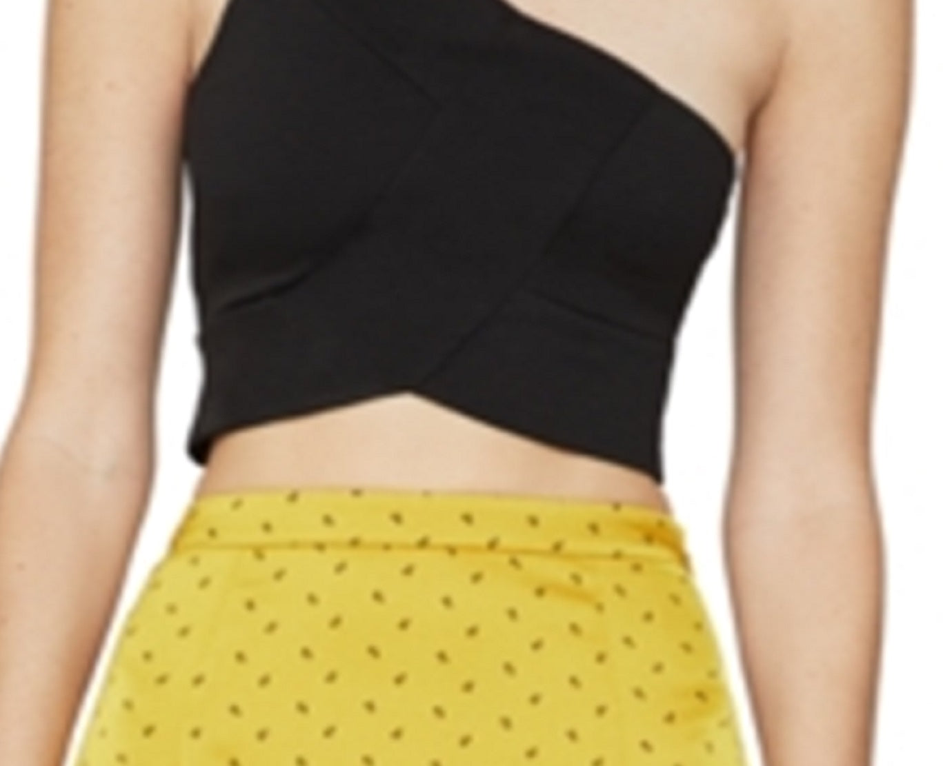 BCBGMAXAZRIA Top curto feminino de um ombro só, preto, tamanho X-S