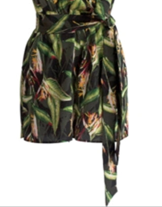 BCBGMAXAZRIA Women's Printed Surplice Romper Green Size X-Small