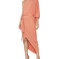 BCBGMAXAZRIA Vestido de coquetel assimétrico de um ombro só feminino, laranja, tamanho médio