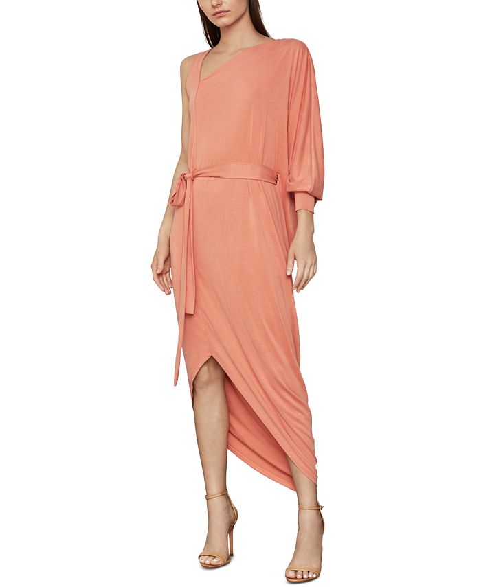 BCBGMAXAZRIA Vestido de coquetel assimétrico de um ombro só feminino, laranja, tamanho médio