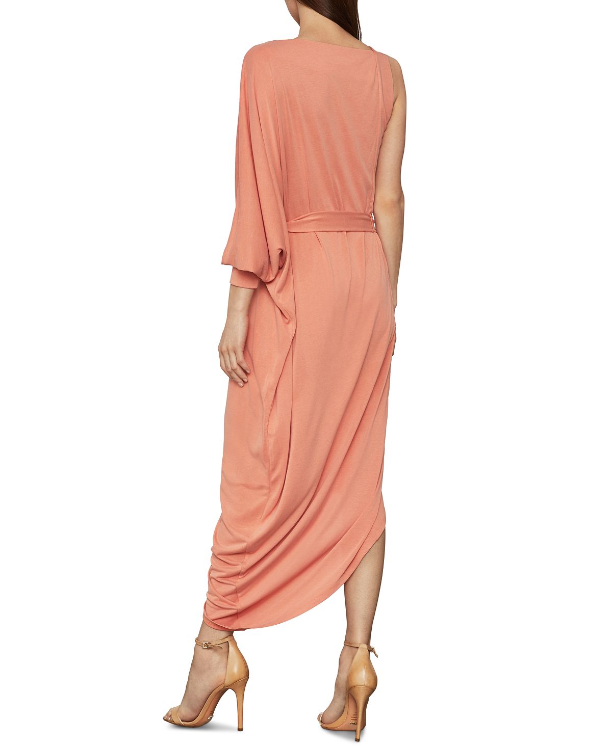 BCBGMAXAZRIA Vestido de coquetel assimétrico de um ombro só feminino, laranja, tamanho médio
