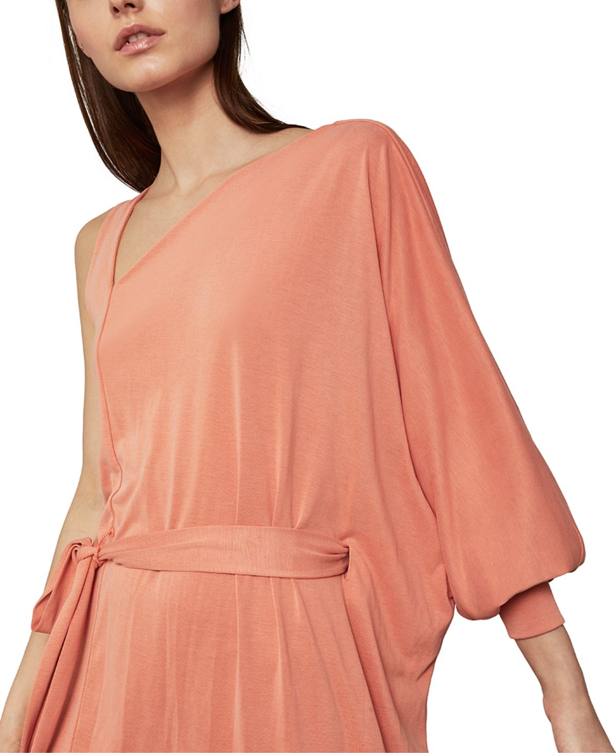 BCBGMAXAZRIA Vestido de coquetel assimétrico de um ombro só feminino, laranja, tamanho médio