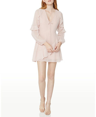Vestido curto de chiffon com babados feminino BCBGeneration, rosa, tamanho 4