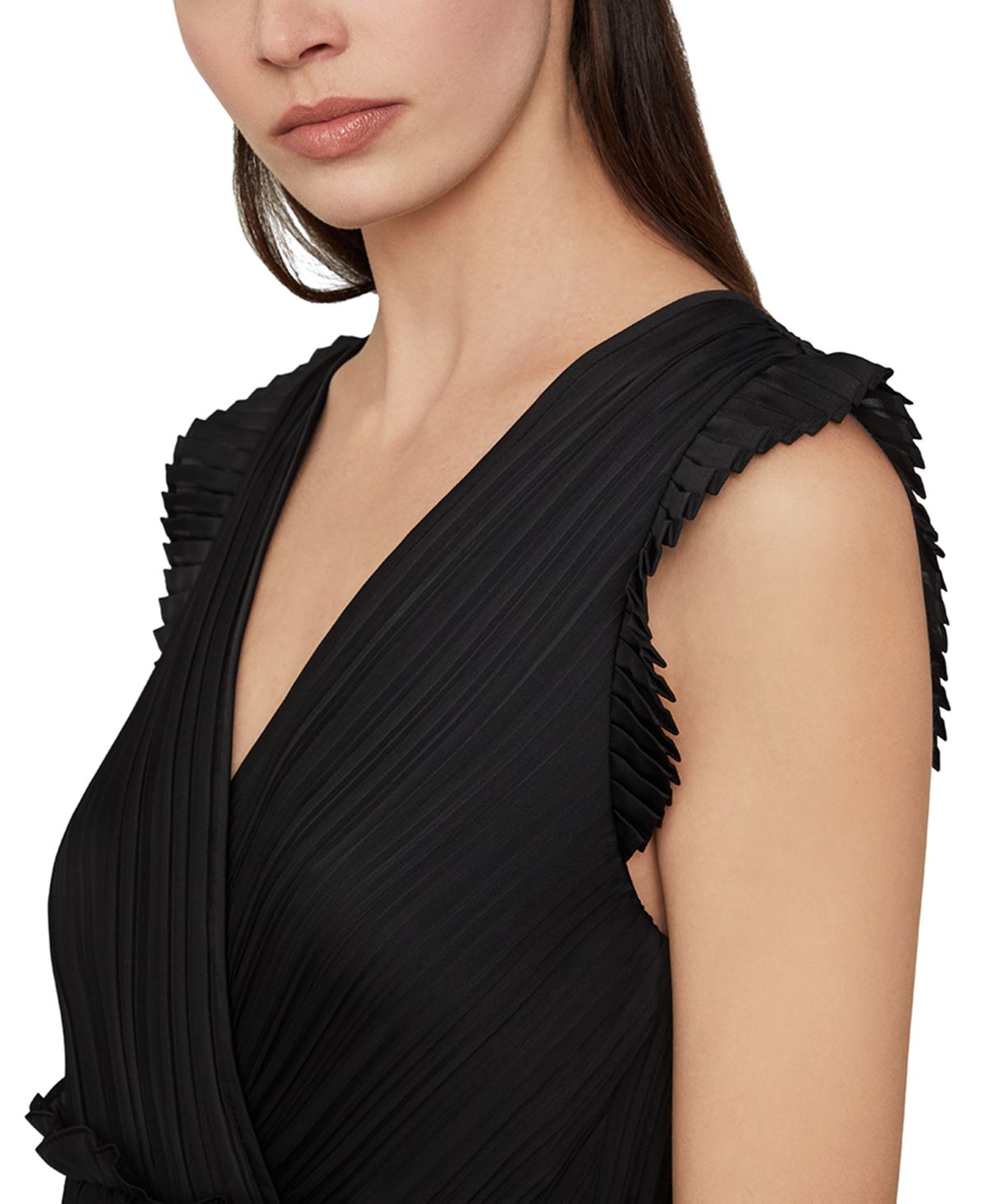 BCBGMAXAZRIA Vestido longo feminino plissado colorblock preto tamanho médio