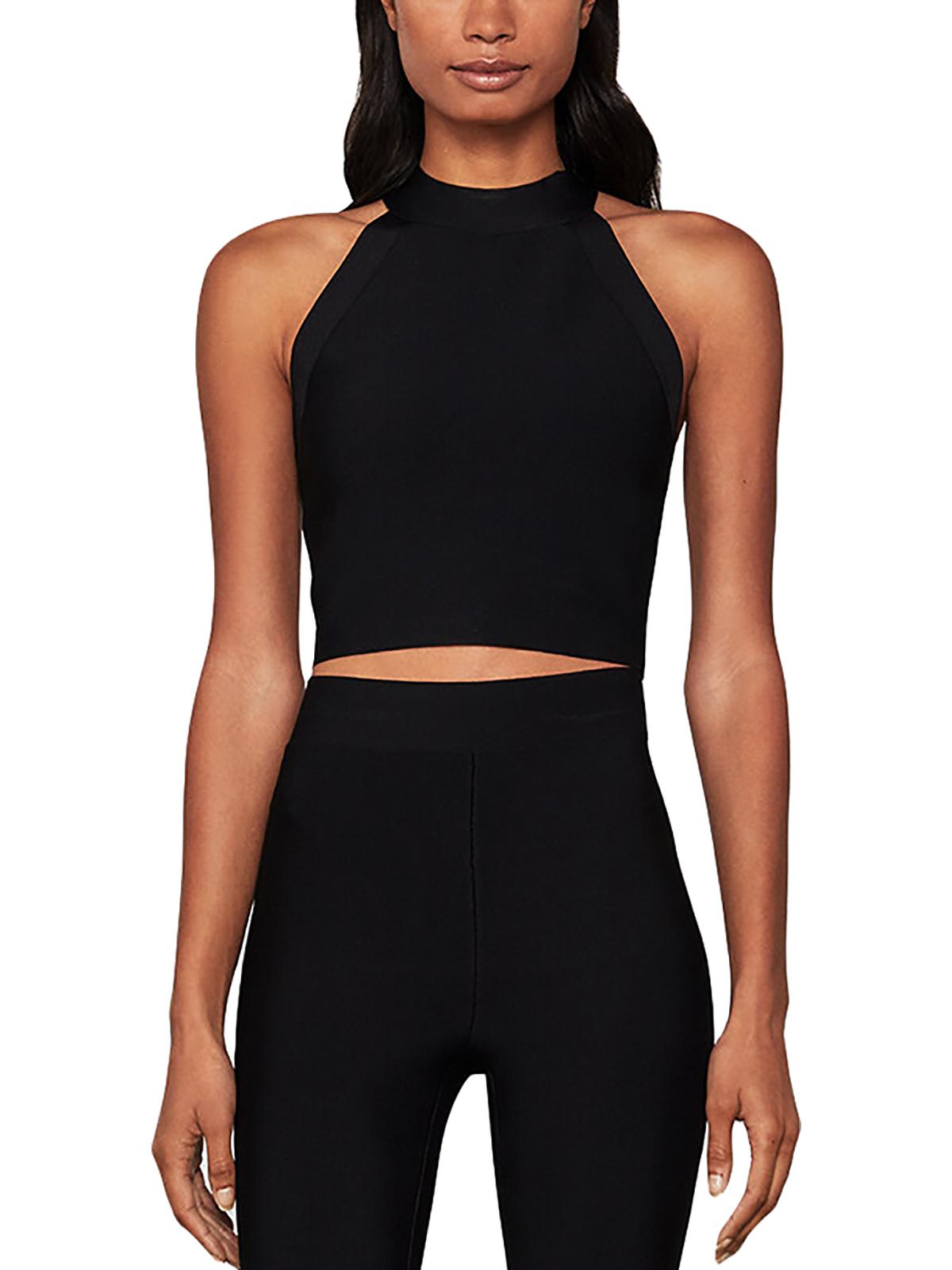 BCBGMAXAZRIA Suéter feminino sem mangas com decote careca e alças finas, preto, tamanho pequeno
