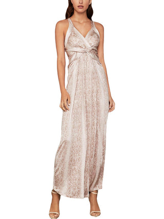 BCBGMAXAZRIA Vestido de noite feminino com estampa de cobra e envoltório falso, rosa, tamanho pequeno