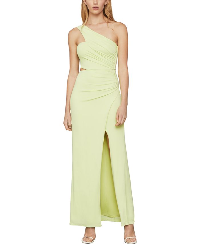 BCBGMAXAZRIA Vestido de noite feminino com um ombro só e recorte verde, tamanho médio