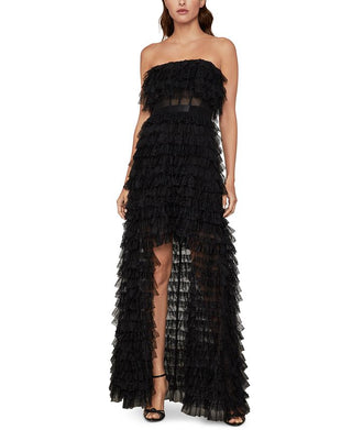 Vestido de tule com babados e sem alças BCBG Max Azria feminino, preto, tamanho 2