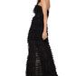 Vestido de tule com babados e sem alças BCBG Max Azria feminino, preto, tamanho 2