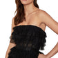 Vestido de tule com babados e sem alças BCBG Max Azria feminino, preto, tamanho 2