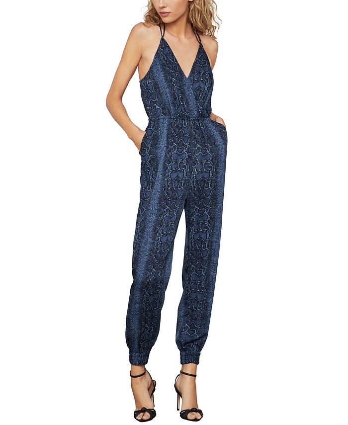 BCBGMAXAZRIA Macacão feminino sem mangas com estampa de cobra, azul, tamanho médio
