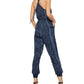 BCBGMAXAZRIA Macacão feminino sem mangas com estampa de cobra, azul, tamanho médio