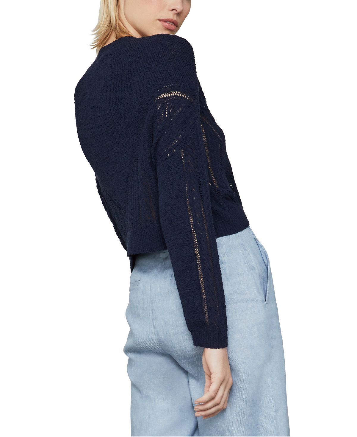 BCBGMAXAZRIA Suéter Feminino de Malha Aberta Azul Tamanho P