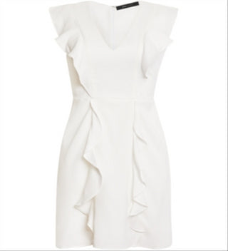 BCBGMAXAZRIA Women's Max Azria Ruffled Sleeveless V Neck Mini Dress White Size 4