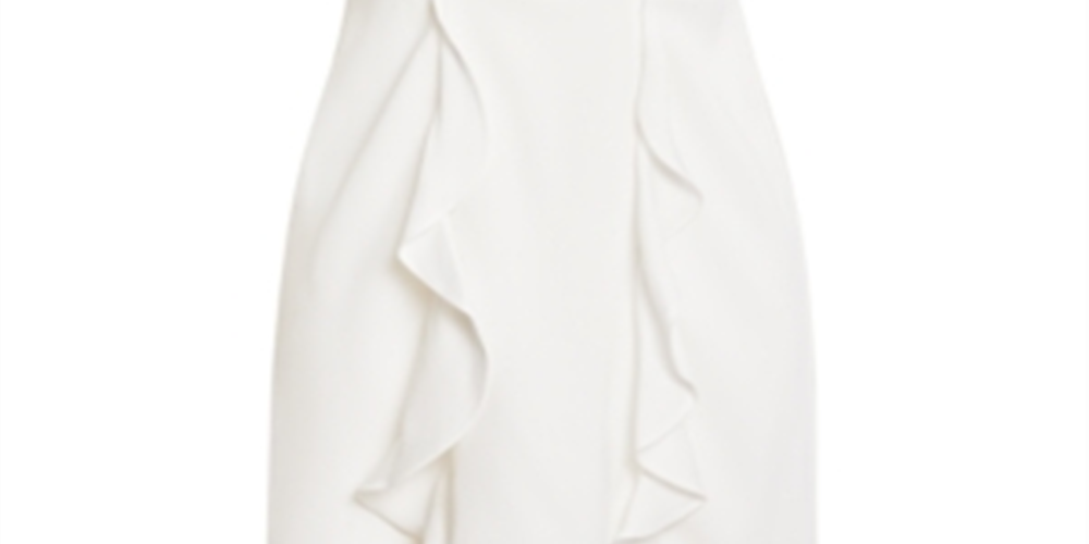 BCBGMAXAZRIA Max Azria Vestido curto sem mangas com babados e decote em V, branco, tamanho 4