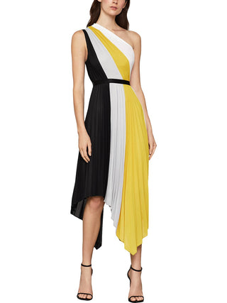 BCBGMAXAZRIA Women's Colorblock Pleated Maxi Dress Black Size 12
