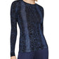 BCBGMAXAZRIA Blusa feminina com estampa de cobra e gola redonda, azul, tamanho pequeno