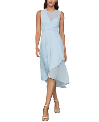 Vestido midi drapeado de chiffon BCBGMAXAZRIA feminino azul tamanho 8