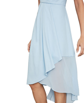 Vestido midi drapeado de chiffon BCBGMAXAZRIA feminino azul tamanho 8