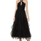 Vestido de tule com decote halter feminino BCBGMAXAZRIA, preto, tamanho 12