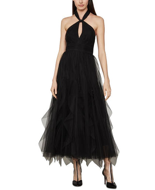 Vestido de tule com decote halter feminino BCBGMAXAZRIA, preto, tamanho 12