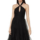 Vestido de tule com decote halter feminino BCBGMAXAZRIA, preto, tamanho 12