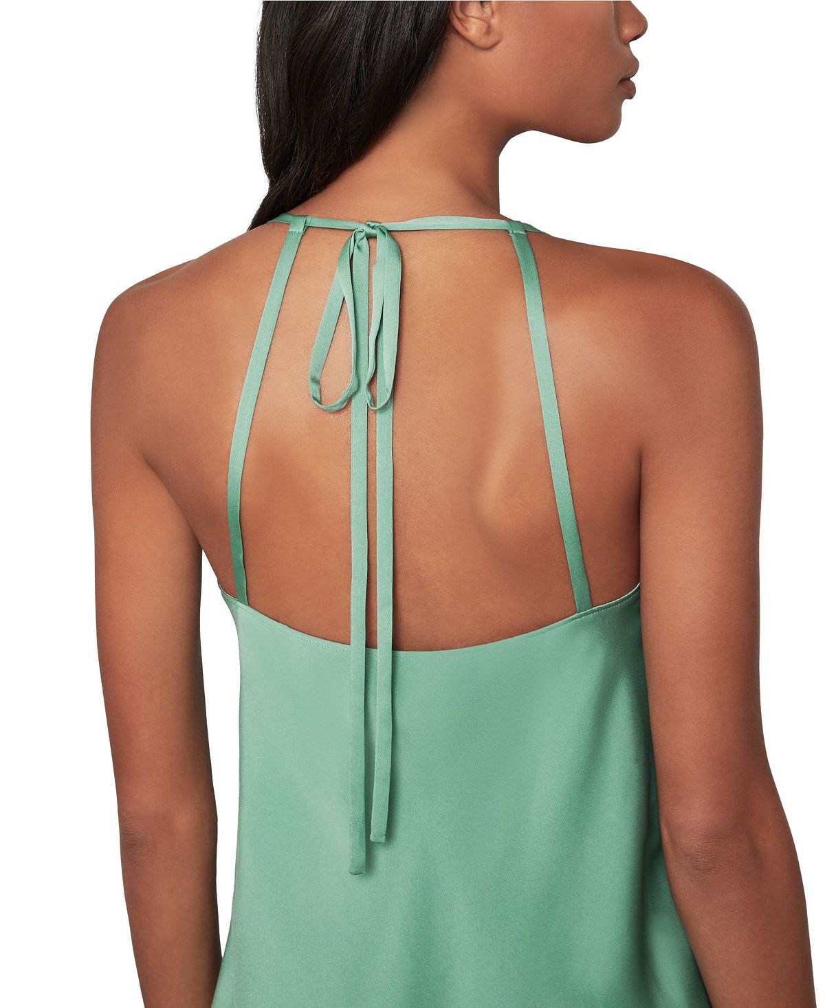 BCBGMAXAZRIA Blusa feminina com amarração nas costas, verde, tamanho médio