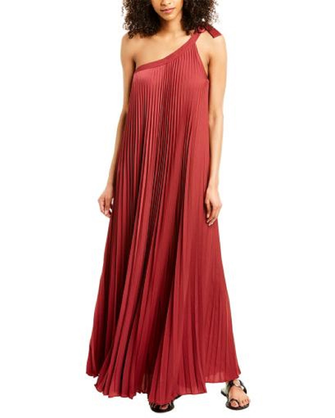 BCBGMAXAZRIA Vestido de noite feminino plissado de um ombro só, vermelho, tamanho extrapequeno