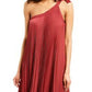 BCBGMAXAZRIA Vestido de noite feminino plissado de um ombro só, vermelho, tamanho extrapequeno