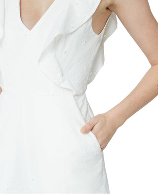 Macacão culotte feminino com babados e ilhós BCBGeneration, branco, tamanho 6