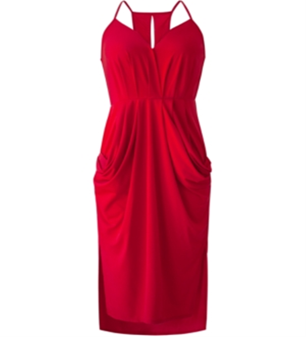 Vestido MIDI Faux Wrap Feminino BCBGeneration Vermelho Tamanho Médio
