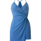 Vestido feminino BCBGeneration sem mangas com sobrepeliz frontal torcido, azul, tamanho pequeno