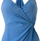 Vestido feminino BCBGeneration sem mangas com sobrepeliz frontal torcido, azul, tamanho pequeno