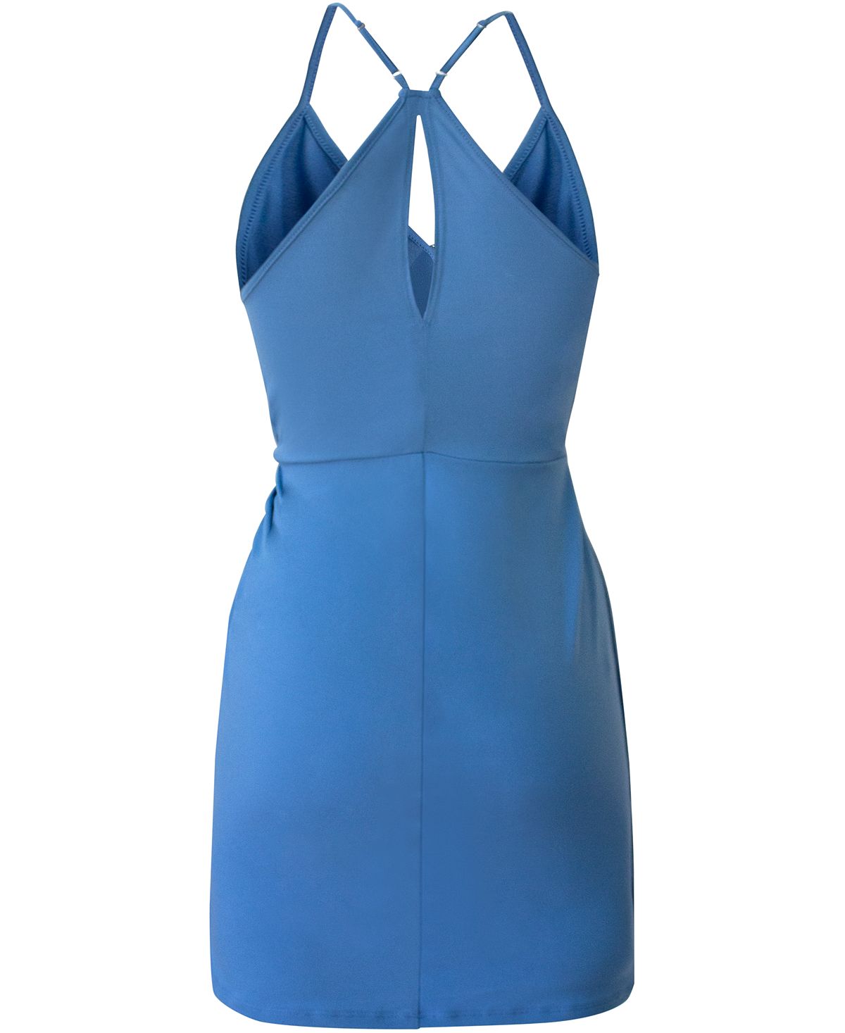 Vestido feminino BCBGeneration sem mangas com sobrepeliz frontal torcida, azul, tamanho extrapequeno