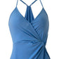 Vestido feminino BCBGeneration sem mangas com sobrepeliz frontal torcida, azul, tamanho extrapequeno