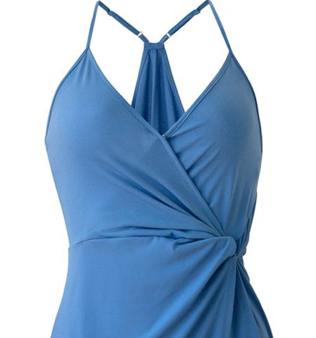Vestido feminino BCBGeneration sem mangas com sobrepeliz frontal torcida, azul, tamanho extrapequeno