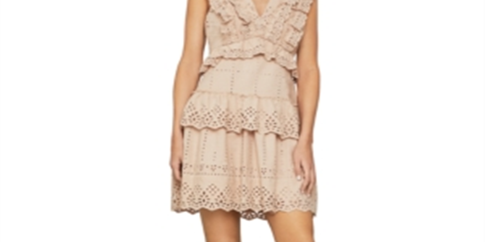 Vestido feminino com babados e ilhós BCBGMAXAZRIA, rosa, tamanho 12