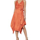 BCBGMAXAZRIA Vestido midi feminino de cetim com bainha de lenço laranja tamanho pequeno